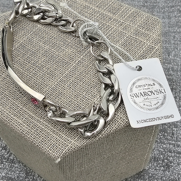 Swarovski Men's ID Bracelet With Pink Crystals - Picture 3 of 4